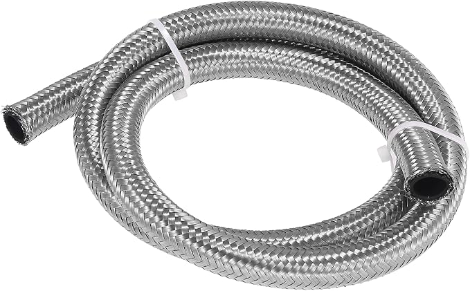 X AUTOHAUX Car Stainless Steel Braided Mesh Hose 3.3ft 1/2" AN8 Fuel Hose Oil Gas Line Silver Tone