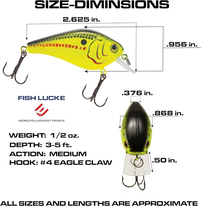 Luck E Strike 2 Inch Square Bill Crankbait, Made in The USA