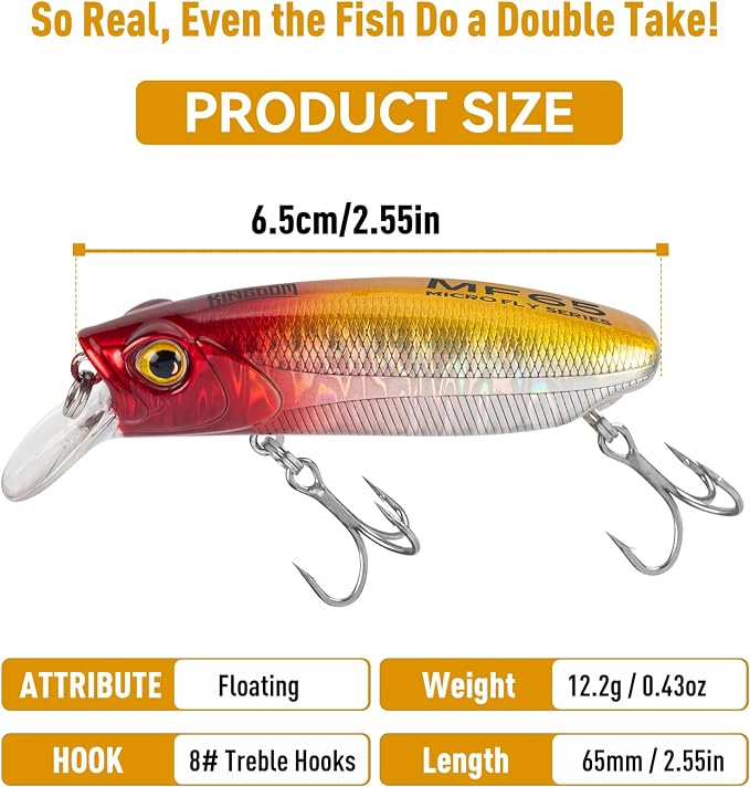 KINGDOM 3PCS Topwater Fishing Lures for Bass Whopper Popper Fishing Lure for Bass Catfish Pike Perch Floating Pencil Bait with Propeller Tail Freshwater/Saltwater