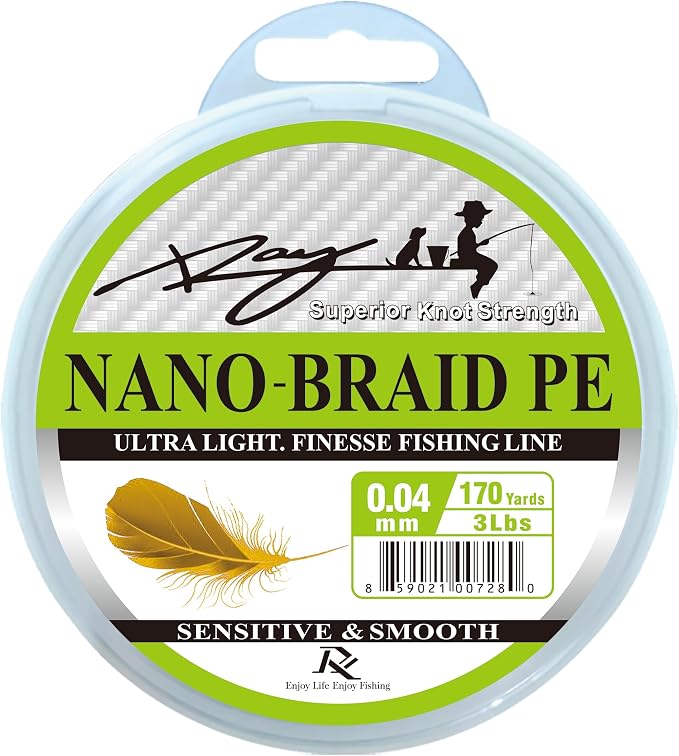Ultra Slim Braided PE Fishing Line, Strong Knot Strength, Deign for Ultra Light Freshwater Fishing, Come with 3lb Test or 5lb Test, 170Yds Each Spool