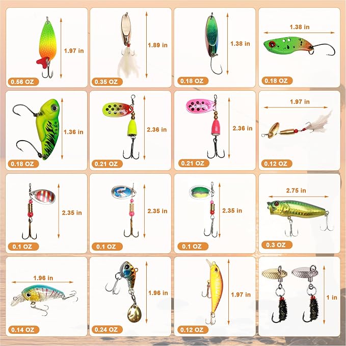 FONMANG 322-Piece Fishing Lures Kit - Buzz Bait/Spinner Baits/Jig/Frog, Fishing Tackle Box with Tackle Included, Soft Bait/Hooks/Weights, Fishing Gear Lure Kit Gift for Men Freshwater Bass Trout