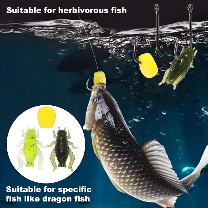 Realure 250 Pcs/4 Types Fishing Soft Plastic Worms Set Artificial Bread Worm & Earthworm & Cricket & Corn Baits Silicone Soft Maggot Simulation Bait Worm for Freshwater & Saltwater Sea Fishing