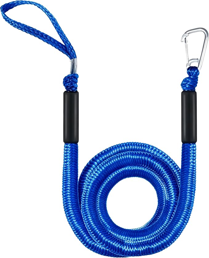Single Hook Bungee Dock Lines – Heavy-Duty Elastic Mooring Ropes for Boats, PWCs & Kayaks | Adjustable PVC Sleeve | 316 Stainless Steel Clip (1, Blue, 14 Feet)