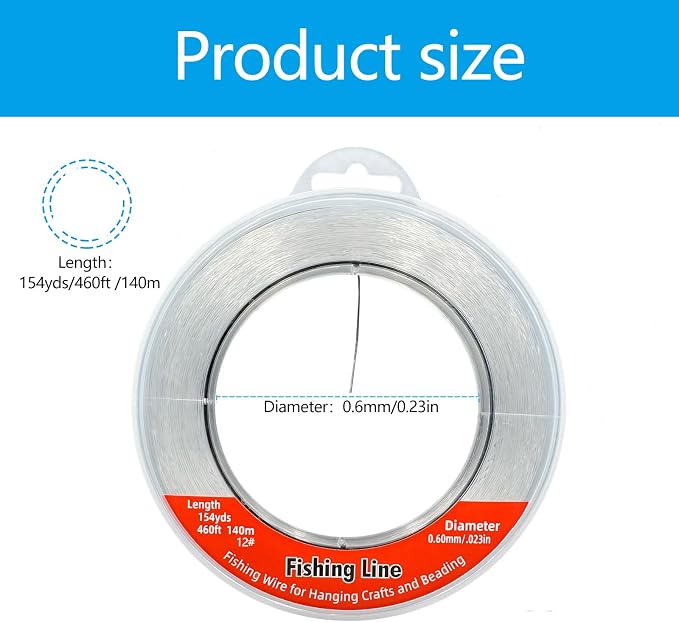 Nylon Fishing Line, 985ft,Strong Clear Invisible Hanging Wire for Crafts Beading, Decorative Pictures, Stringing Lights