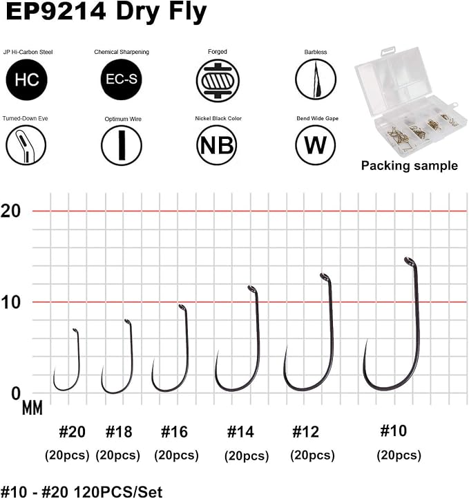 Eupheng Prime Assortment Barbless Fly Fishing Hooks Dry Wet Nymph Streamer Caddis Shrimp Pupea Jig Collection High Carbon Competition