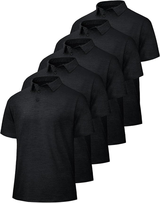 BOOJO 5 Pack Polo Shirts for Men - Quick Dry Moisture Wicking Performance Short Sleeve Mens Golf Shirts for Work Athletic