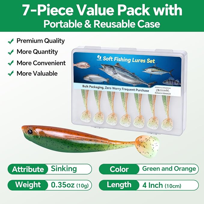 Clearance Bionics-Designed Durable Soft Plastic Fishing Lures Kit with Bonus Accessories, 3/4/5/6 Inch, 9-Type Lifelike Swimbaits in One Gear Set Included Tackle Box for Bass