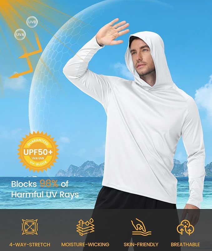 ZITY 3 Pack Men's Sun Protection Hoodie Shirt Fishing Shirts for Men UPF 50+ Long Sleeve Shirt Lightweight Rash Guard