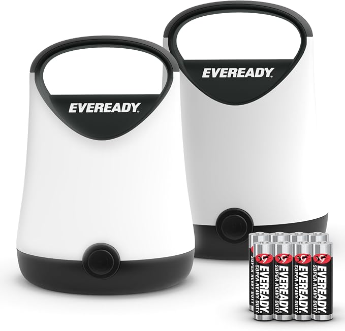Eveready LED Camping Lantern X-250 (2-Pack), Super Bright Tent Lights, Rugged Water Resistant LED Lanterns, 100 Hour Run-time (Batteries Included), Black