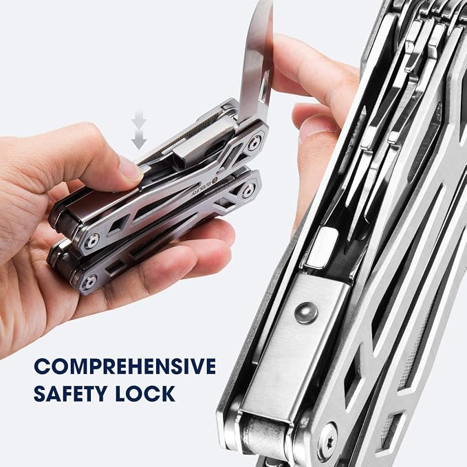 BIBURY Multitool with Pocket Knife, 21-in-1 Stainless Steel Pliers with Screwdriver, Safety Locking Multi tools with EDC Knife for Survival, Camping, Fishing, Repair, Birthday Gifts for Men Women