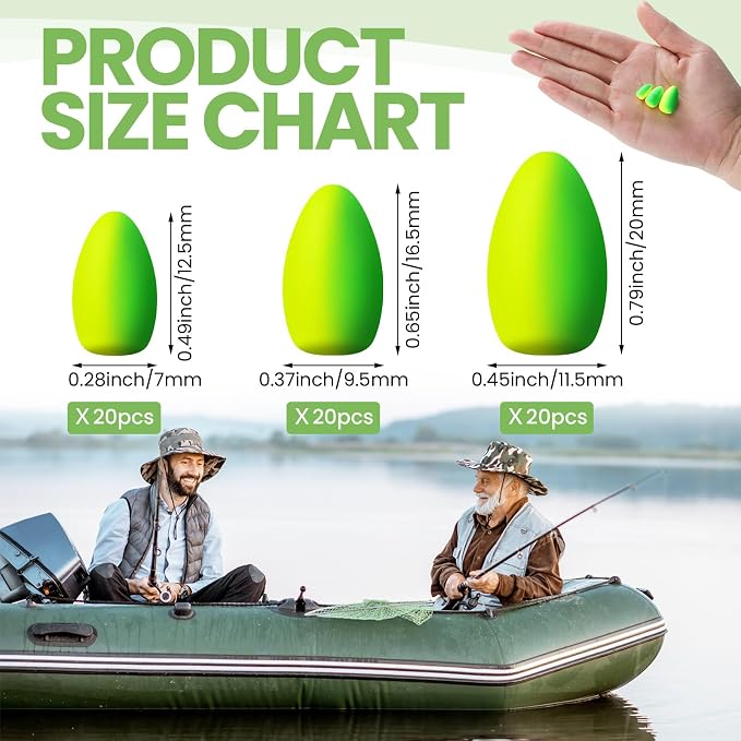 Skylety 60 Pieces Foam Floats Bullet Fishing Foam Snell Floats Pompano Rigs Oval Fly Fishing Strike Indicators for Trout Catfish Walleye