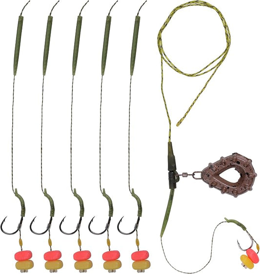 Carp Fishing Rig Set Hair Rigs Fishing Accessories with Weight Sinker Quick Change Rolling Swivel Sleeves Barb Hook Corn Bait Carp Tackle Rigs