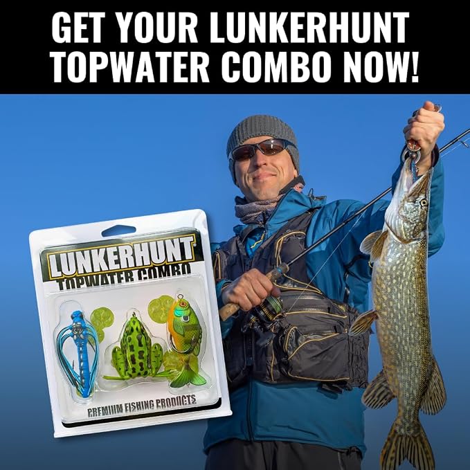 Lunkerhunt TOPCOM01 Topwater Combo – Assortment | Dragonfly, Lunker Frog, & Prop Fish | Durable Fishing Lures