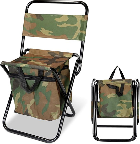 TeqHome Portable Foldable Fishing Chair with Cooler Bag, Lightweight Folding Camping Chair, Outdoor Backrest Stool for Camping Hunting Fishing Hiking（Camouflage）