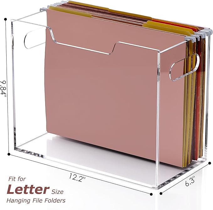 Acrylic Hanging File Organizer, Letter Size Clear Magazine Rack Folders Holder, Large Capacity Storage Box for Desk Office School, No Assembly Required