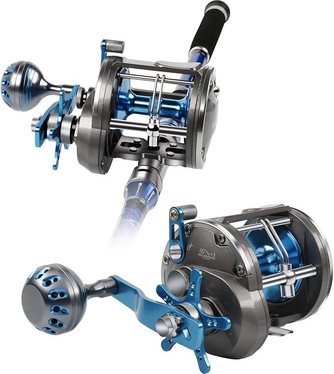 Burning Shark Trolling Reel Saltwater Level Wind Reels, Drag Reels Boat Fishing Ocean Fishing for Sea Bass Grouper Salmon