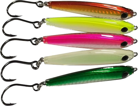 Kmucutie 5 Pieces Epoxy Resin Fishing Jig Lure Great for Inshore and Offshore Game Fish,Artificial Lures for Grouper,Dogtooth,Bass Salmon
