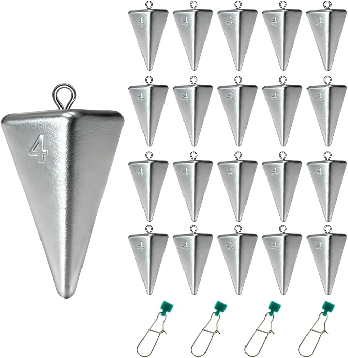 Pyramid Sinkers Fishing Weights Assortment 1oz-4oz, Surf Casting Sinkers for Saltwater Beach Fishing, Triangle Lead Weights Anti Roll Strong Hold