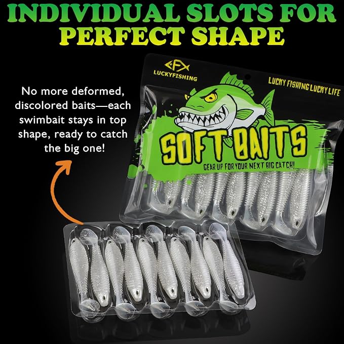 LUCKYFISHING Paddle Tail Swimbaits 10/16/20 PCS Fishing Lures Soft Plastic Lures for Trout Crappie Walleye Soft Baits for Bass Fishing Freshwater Saltwater 4.1/3.5/3/2.5 Inch