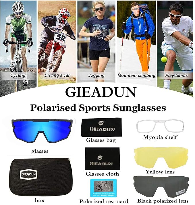 Polarized Men Women Sports Sunglasses, UV400 Wrap-Around Cycling Baseball TR90 Eyewear for Fishing Driving Softball
