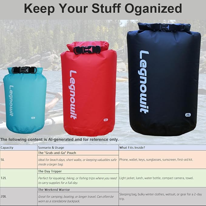 Dry Bag, 3 Pack/5 Pack Waterproof Lightweight Small & Large Dry Sacks for Outdoor Camping, Backpacking, Kayaking, Boating, Travel and More