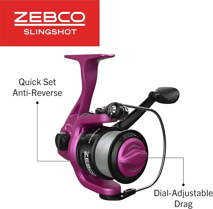 Zebco Slingshot Spinning Reel and Fishing Rod Combo, 2-Piece Medium-Light Durable Fiberglass Rod, Comfortable EVA Handle, Pre-Spooled with 8-Pound Cajun Fishing Line