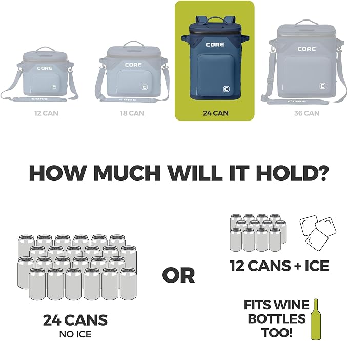 CORE Magnetic Leak Proof Soft Cooler with Waterproof Zipper | Insulated Bag Portable Ice Chest Box | Best Soft Cooler for Food & Beverages for Tailgating, Car Camping, Travel, and Family Beach Picnics