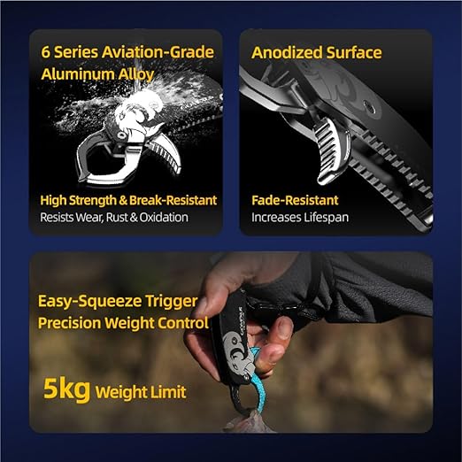 GOMEXUS Fish Lip Gripper, Portable Lightweight Fish Gripper, Aluminium Fish Grabber Tool, Lip Grippers Fishing, Mini Fishing Gripper with Lanyard (Blue)