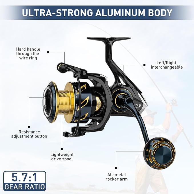 THKFISH Powerful Metal Spinning Fishing Reel, Carbon Fiber 26 LBs Max Drag - 8+1BB Surf Spinning Fish Reel for Saltwater Rell Freshwater Rell 5000/6000