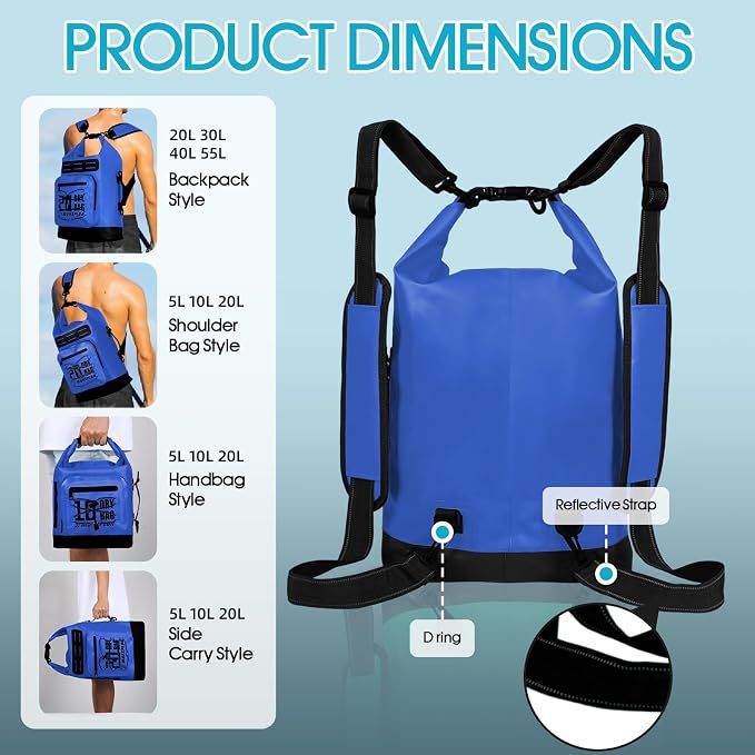 MORXPLOR Dry Bag Waterproof,5L/10L/20L/30L/40L/55L Roll Top Dry Bag Backpack with WaterProof Phone Case for Swim,Kayak