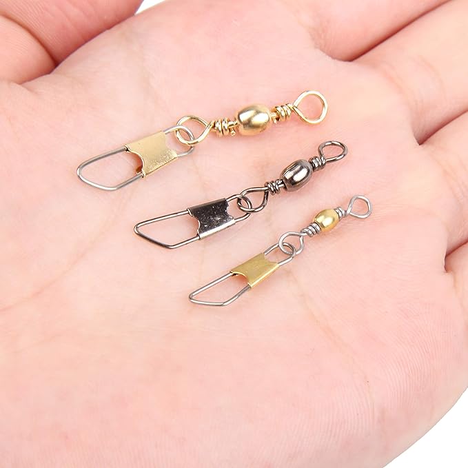 AGOOL Barrel Swivel Snap Kit - 50pcs Barrel Swivels with Safety Snaps High Strength Fishing Quick Connect Snap Swivels with Solid Ring Fishing Tackle Accessories Box Kit Size 4#,6#,8#,10#,12#,14#