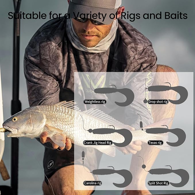Pristis 25 Pack High Carbon Steel Fishing Hooks, Reinforced EWG Circle Octopus Round Bend 60 Degree Wide Gap Strong Barbed Worm Fish Hook Jig Bait Rig for Saltwater Freshwater Bass Tuna Walleye Trout