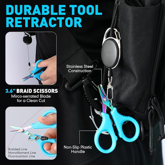 RoundFunny 14 Pcs Fishing Tool Kit, Fillet Knife, Fishing Pliers with Lanyard, Digital Scale, Lip Gripper, Hook Remover Fish Scaler Braid Scissors Gloves Sharpening Rod Retractor Towel Bag