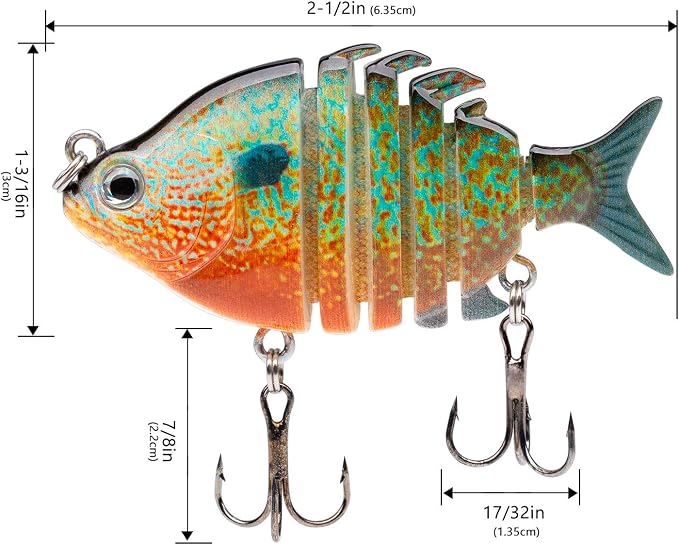 Bassdash SwimPanfish 0.34oz Hard Swimbaits Multi Jointed Topwater Trout Bass Fishing Crank Lure for Freshwater and Saltwater