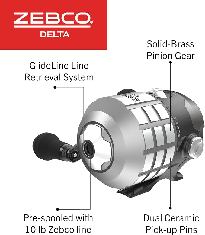 Zebco Delta Spincast Fishing Reel, Right or Left-Hand Retrieve, Dual Ceramic Pick-Up Pins, Pre-Spooled with Zebco Fishing Line, Braid Ready, Cool Gray