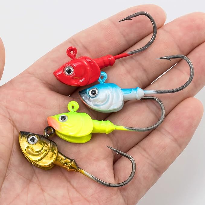 Dr.Fish 10 Pack Swimbait Jig Heads, Saltwater Fishing Jig Heads 3D Eyes High Carbon Steel Hooks Surf Fishing Lures Flounder Striper Halibut Pompano Bass