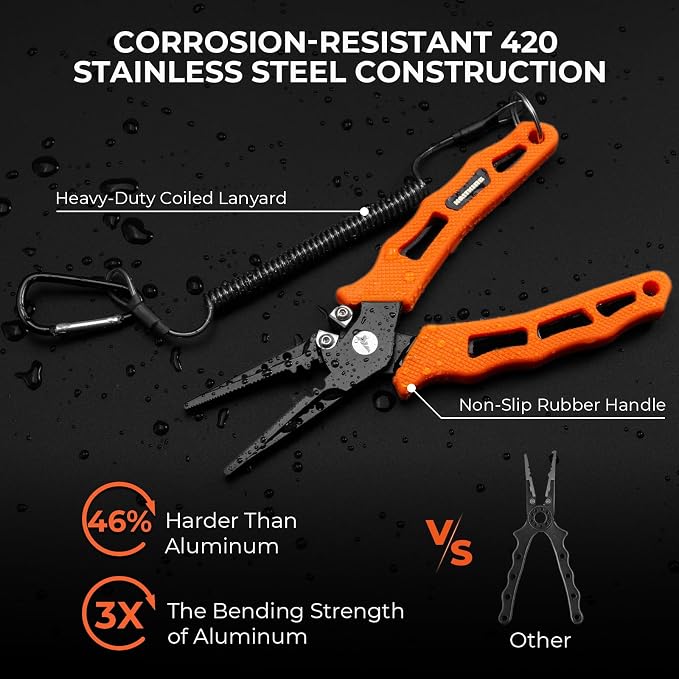 KastKing Cutthroat 7 inch Fishing Split Ring Pliers, 420 Stainless Steel Fishing Tools, Saltwater Resistant Fishing Gear, Tungsten Carbide Cutters