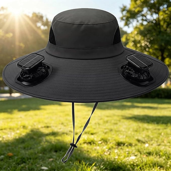Solar Powered Fan Hat for Men Women Wide Brim Hat with 2 Fans UPF 50+ Outdoor Fishing Beach Sun Hat