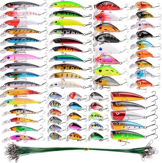 Aorace Fishing Lures Kit Mixed Including Minnow Popper Crank Baits with Hooks for Saltwater Freshwater Trout Bass Salmon Fishing
