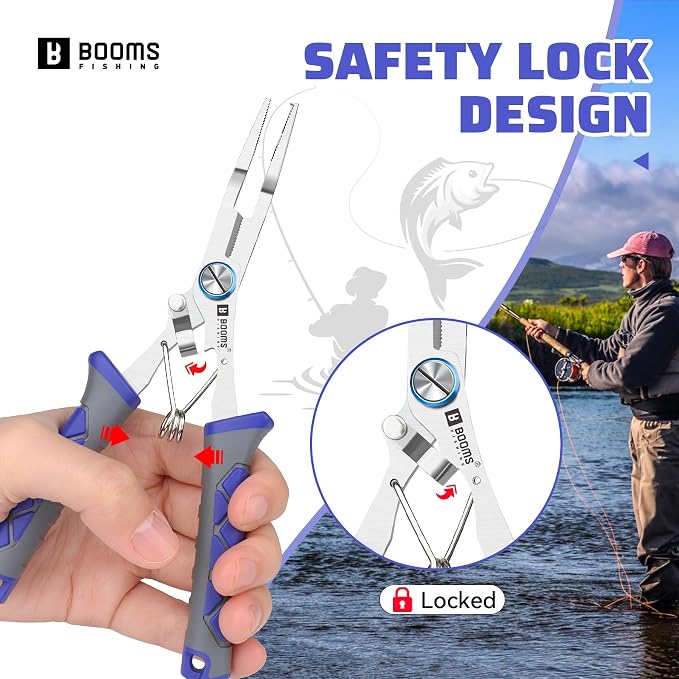 Booms Fishing Pliers Stainless Steel: 6.5" Split Ring Pliers - Braided Line Cutter & Scissors with Lanyard - Fish Hook Remover Tool for Saltwater and Freshwater - Fishing Tools for Angler, XW13