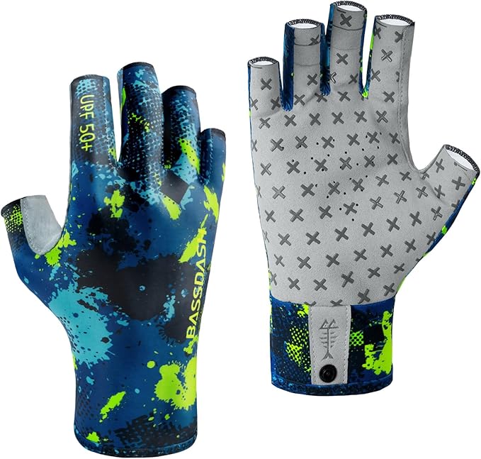 BASSDASH 3/4 Finger UPF 50+ Sun Gloves Breathable Anti-Slip Silicone Palm for Men Women Fishing Fingerless Cycling Running