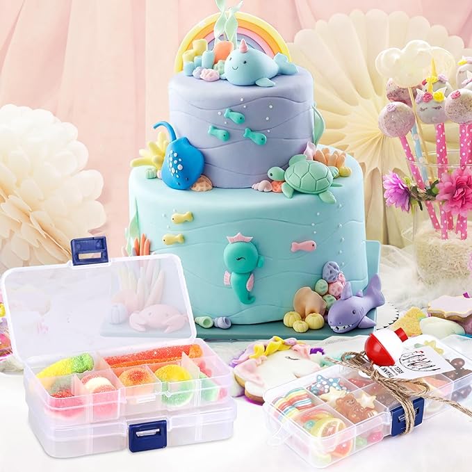 Draupnir 30 Sets Fishing Party Favors Candy Tackle Boxes with 30 Fishing Bobber 30 Thank You Cards for Fishing Theme Decorations