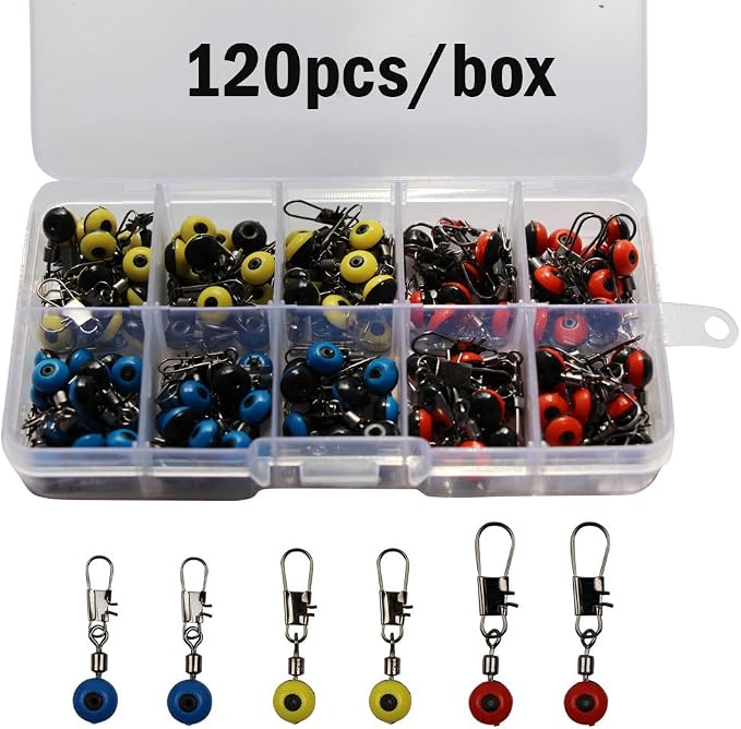 Fishing Line Sinker Slides Fishing Float Connector Rolling Swivels with Interlock Snaps Red/Yellow/Blue