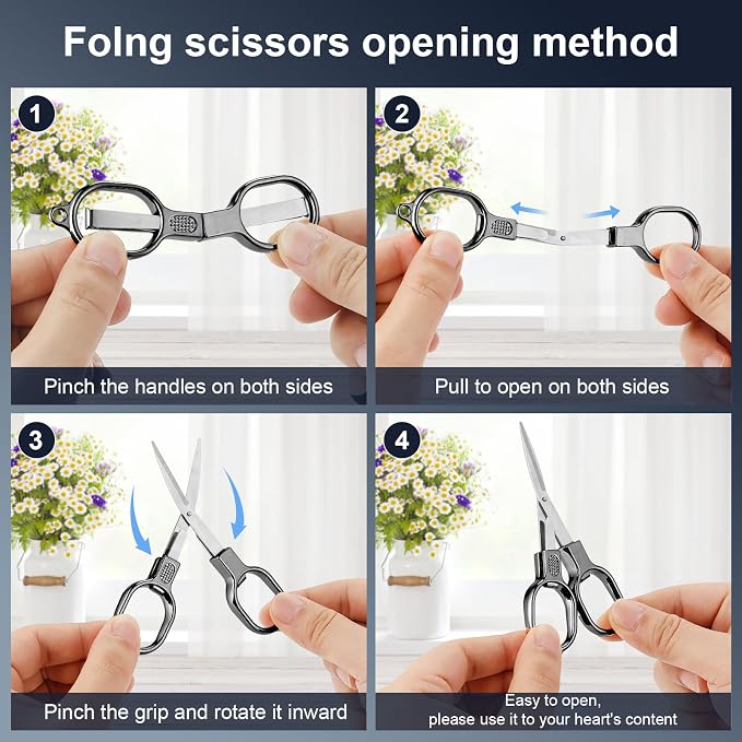 2 Pcs Folding Stainless Steel Portable Mini Travel Scissors, Safety Foldable Pocket Badge Small Scissors All Purpose with 2 Keychain for Travel, Office, Craft, Sewing, Nurse Accessories (Gray Black)