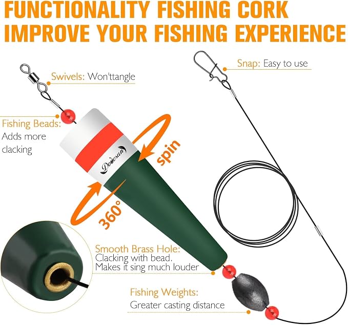 Dovesun Popping Cork Float Rig Weighted Fishing Bobbers Floats Fishing Corks Popping Corks for Saltwater Freshwater Fishing Tackle with 3 Size