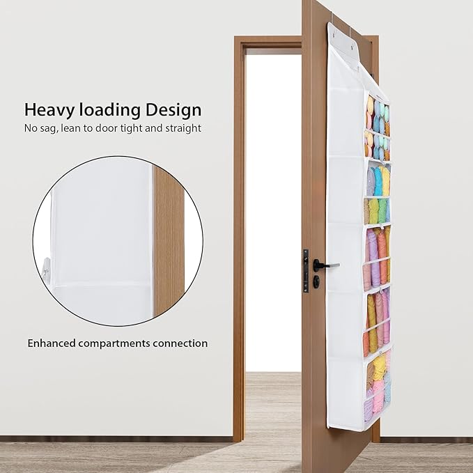 Univivi Hanging Yarn Storage Organizer with 6 Zipper Closure Compartments, Large Capacity Knitting Organizer Storage, Over the Door Hanging Yarn Holder for Knitting Needles, Crochet Hooks(Clear White)