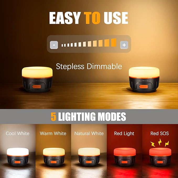 Yonktoo Camping Lantern with Remote Control, 6400mAh Rechargeable Lamp, IPX5 Waterproof Tent Light for Camping, Hiking, Power Outages, Home, Emergency Use - Wireless Remote Edition,Orange