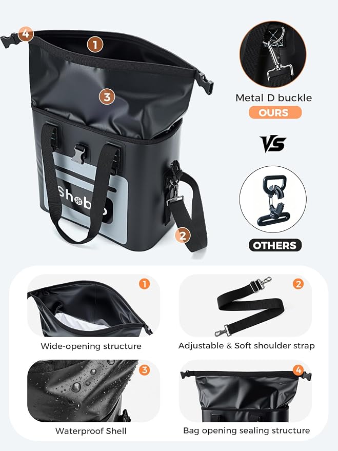 Soft Cooler Bag, 35 Cans Insulated Leakproof Portable Cooler Bag with Roll-Top, Shoulder Strap Metal D-Ring, Waterproof Ice Chest for Camping, BBQ, Picnic, Fishing, Travel