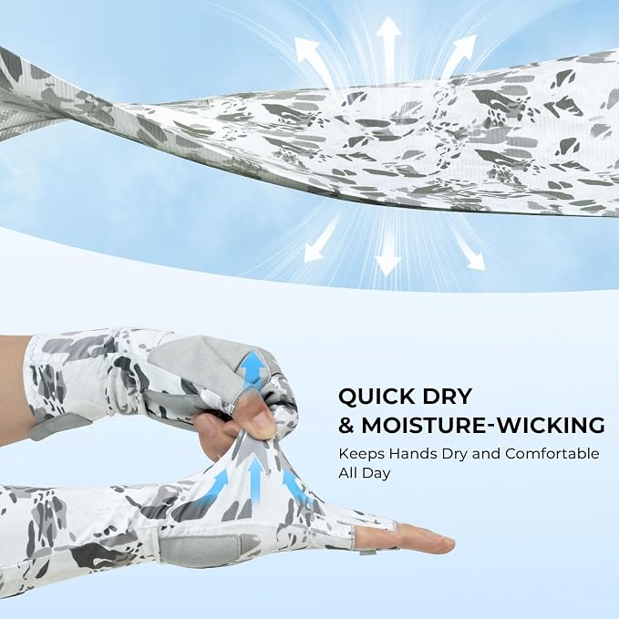 KastKing Agies Fishing Gloves Men, UPF 50+ Sun Gloves UV Protection, Cooling Quick-Dry 3/4 Fingerless Gloves with Extended Cuff, Microfiber Palm & Pull Tabs, for Fishing, Kayaking, Hiking, Hunting