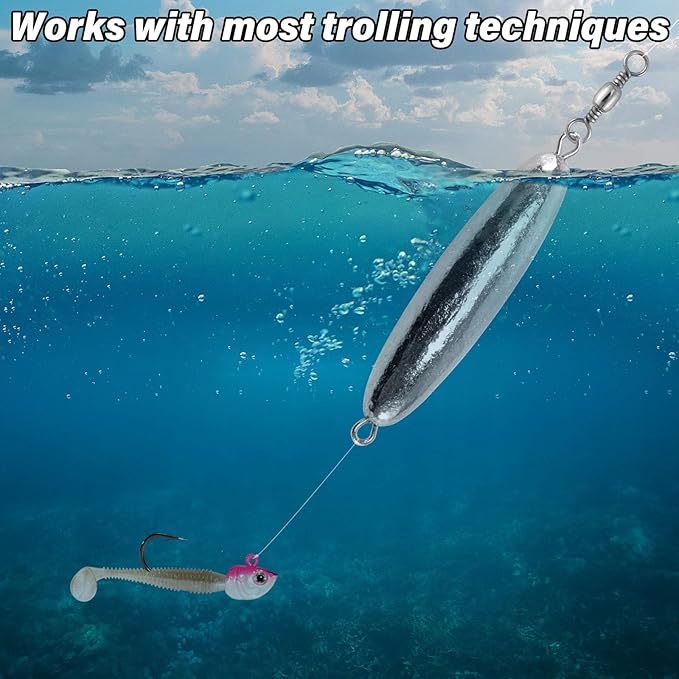 Dr.Fish 10 Pack in-line Trolling Sinkers with Swivel Torpedo Weight Lead Fishing Sinkers Double Ring Saltwater Freshwater Salmon Walleye Trolling